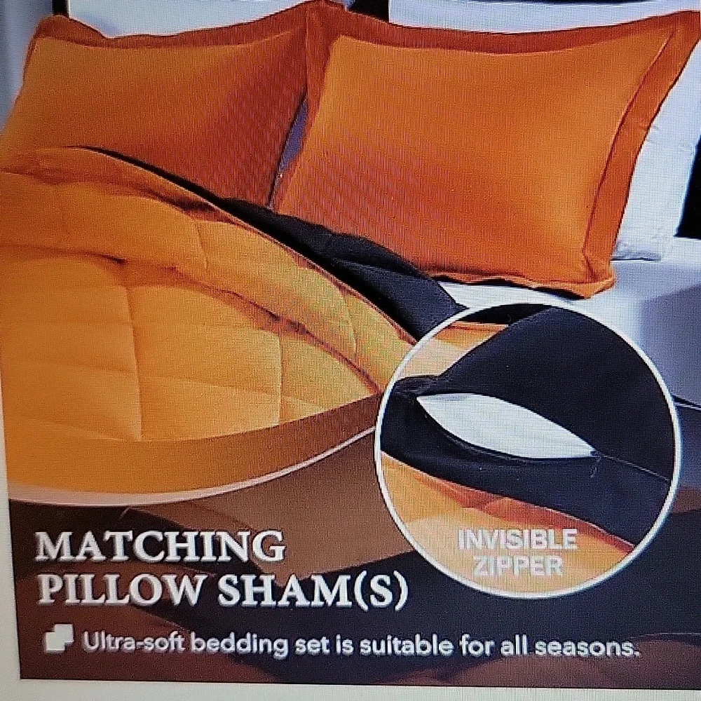 Downluxe orange black reversible full 3 piece comforter set down alternative New